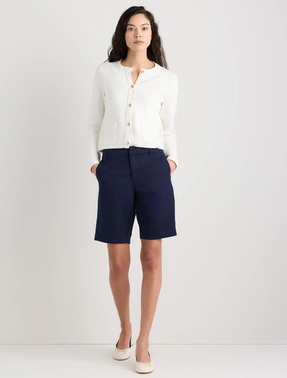 Quince Organic Cotton Chino  Women's Navy Bermuda Shorts NWT SIZE 14